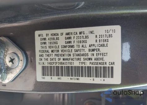 2011 Honda Accord 2.4 Lx from USA, damaged, VIN 1HGCP2F36BA037901